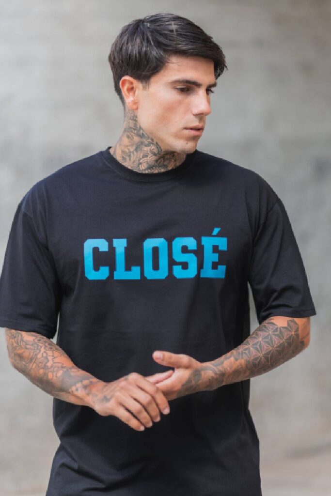 CLVSE SOCIETY BLACK T-SHIRT WITH BLUE STAMP