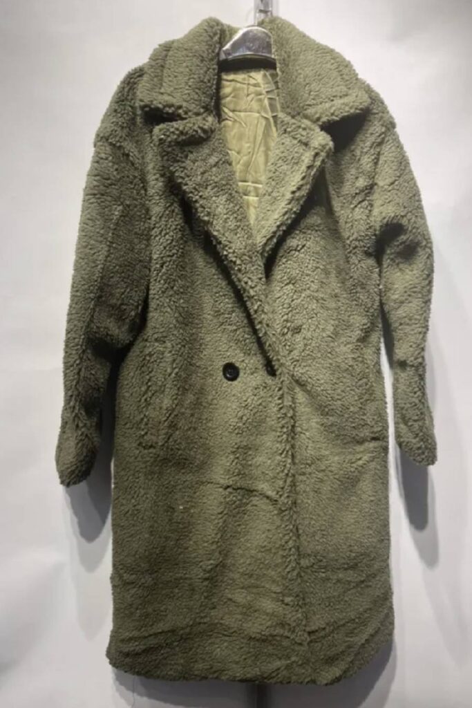 Olive Teddy Long Coat Fur