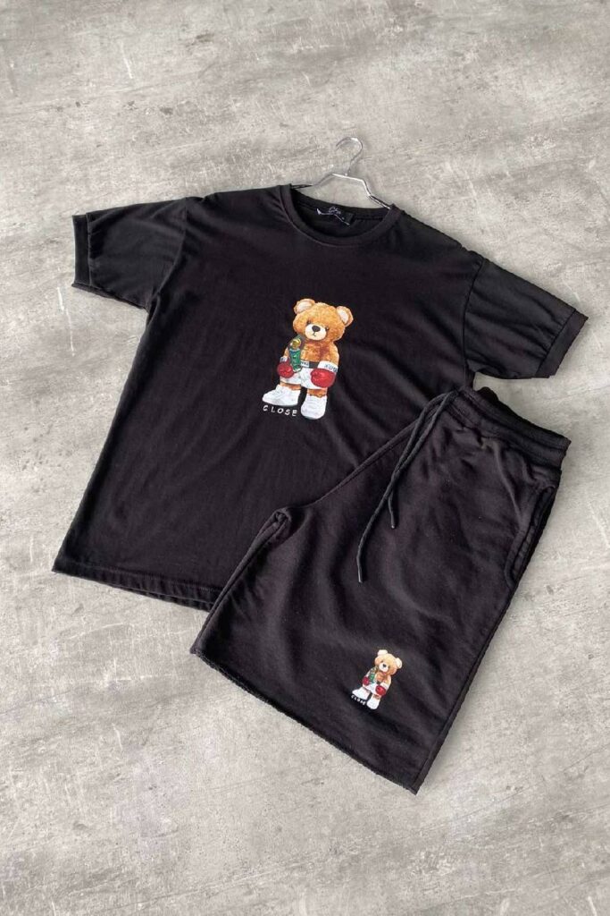 Black teddy set t-shirt & bermuda